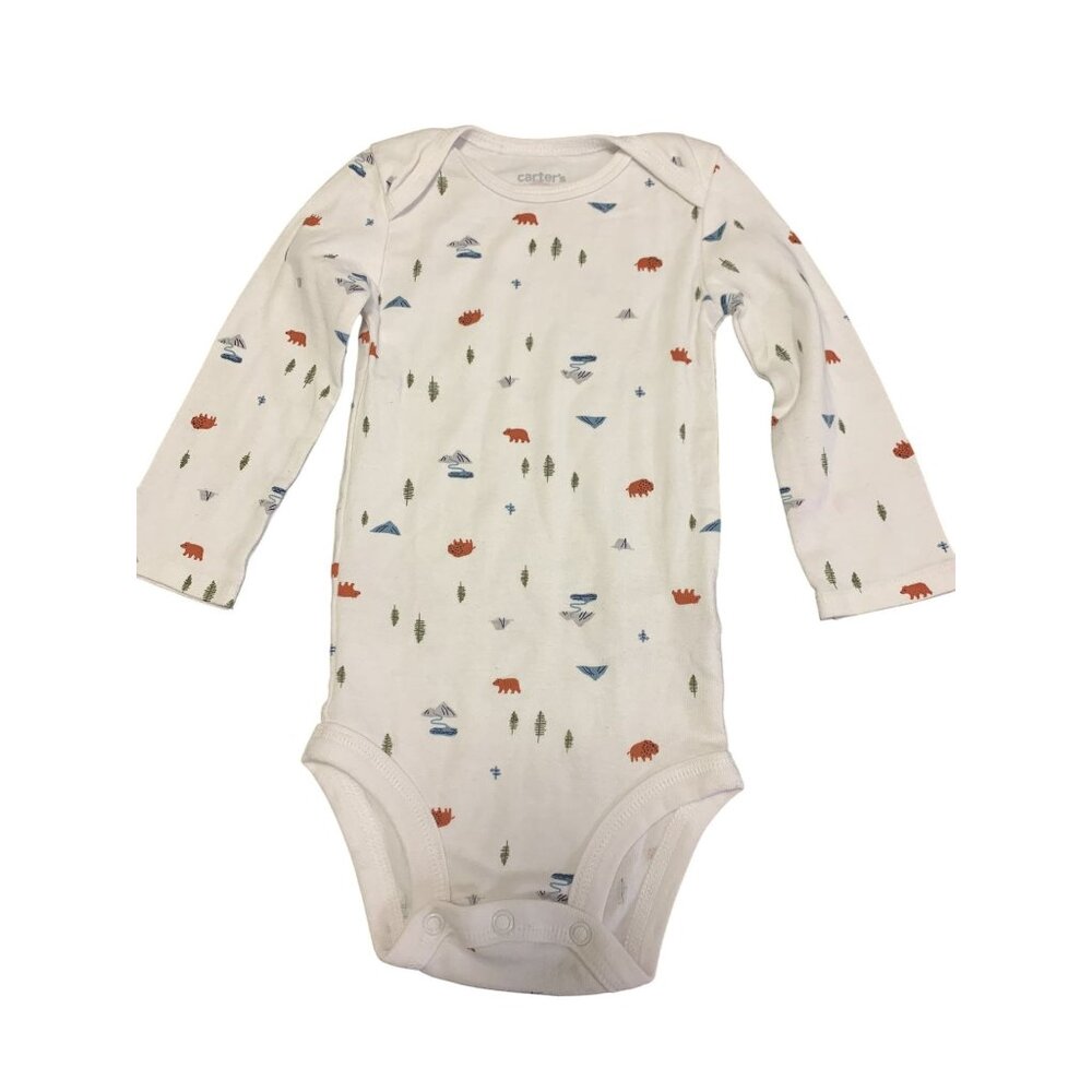 Carters 18M Long-Sleeve White Cotton Bodysuit Outdoor Theme Bears Trees